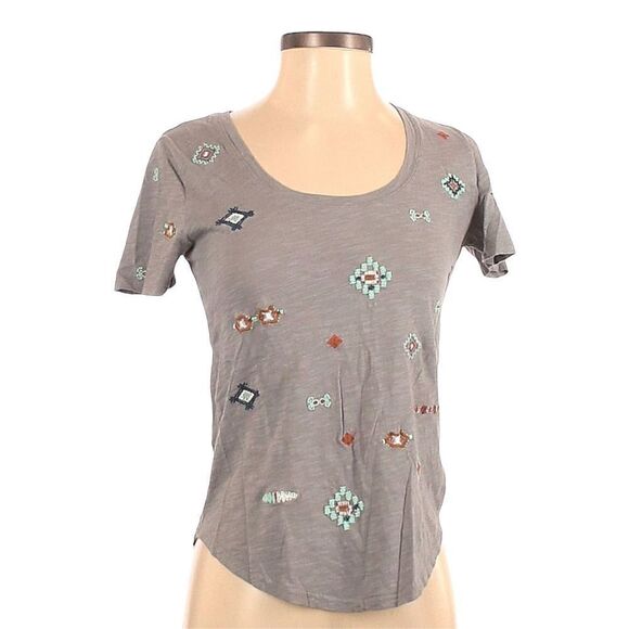 Lucky Brand Women's Gray Grey Tossed Floral Embroidered Tee Size Small - Picture 1 of 4
